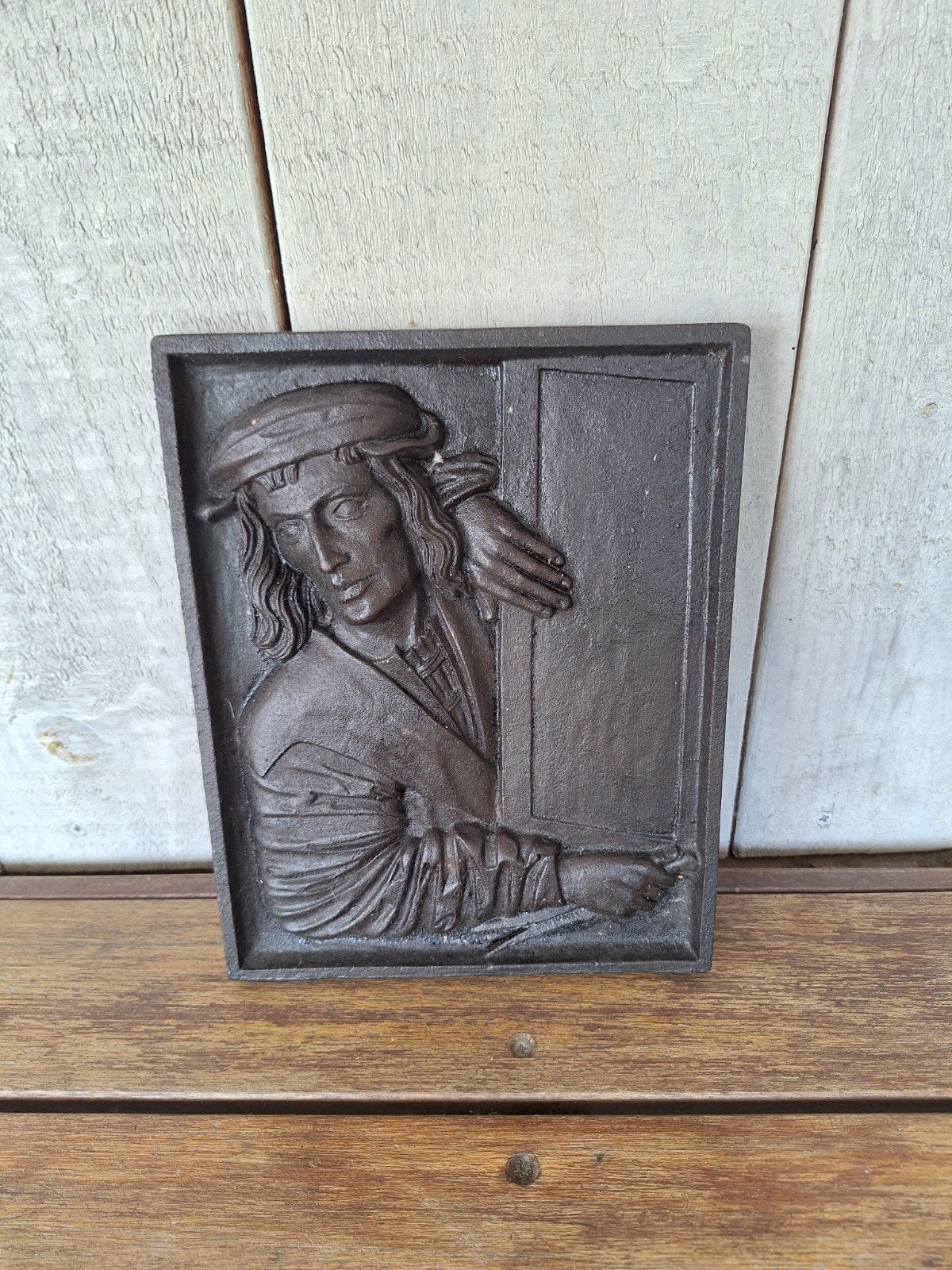 Antieke gietijzeren plaquette - Christus en man, Antiek en Kunst, Ophalen of Verzenden