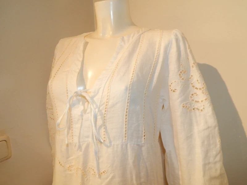 Greek Archaic Kori beeldige witte jurk open gewerkt motief S, Kleding | Dames, Verzenden, Wit, Greek Archaic Kori, Zo goed als nieuw