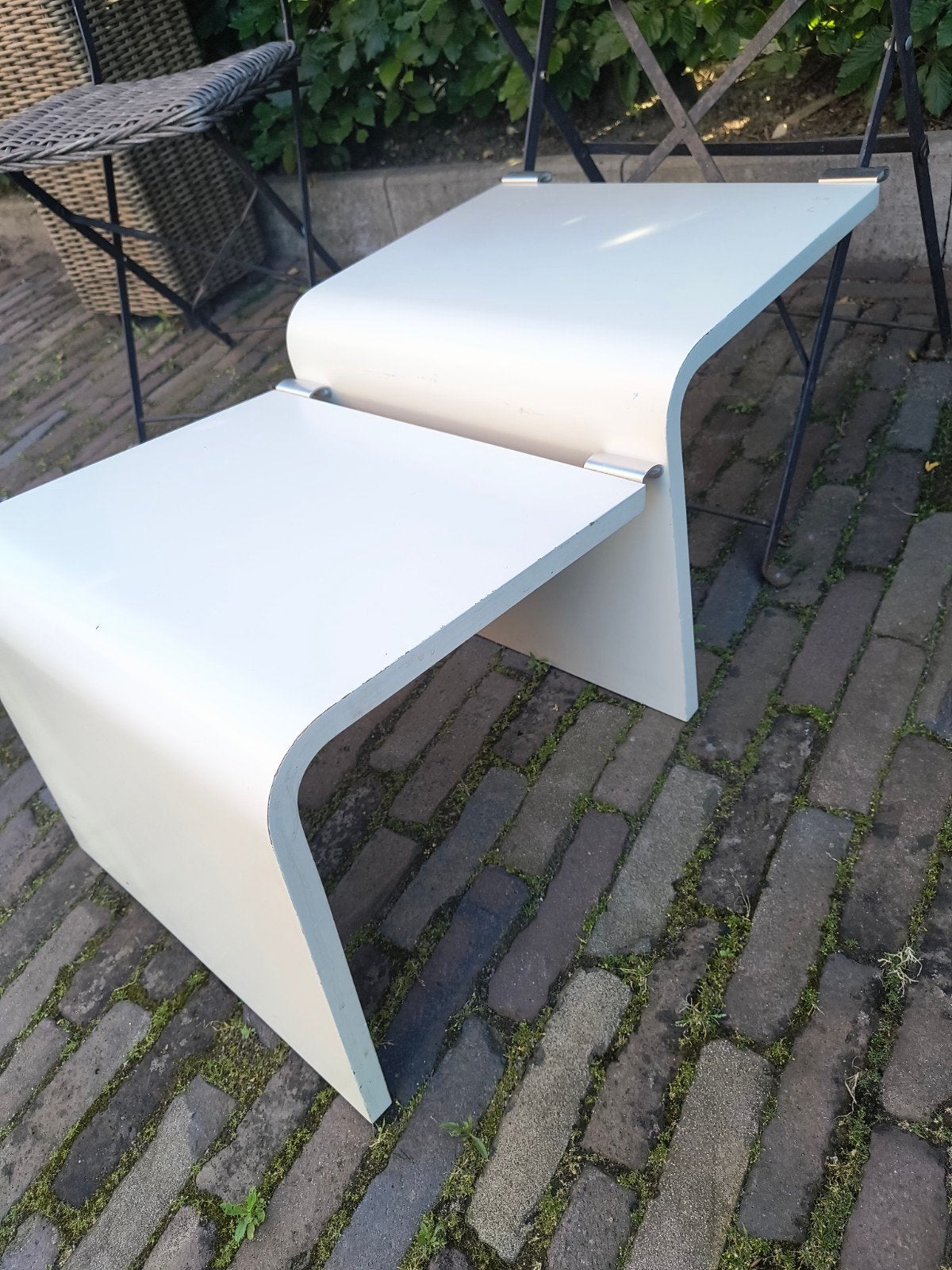 Auping Auronde bedtafels room wit, Ophalen, Gebruikt, Wit, Tweepersoons