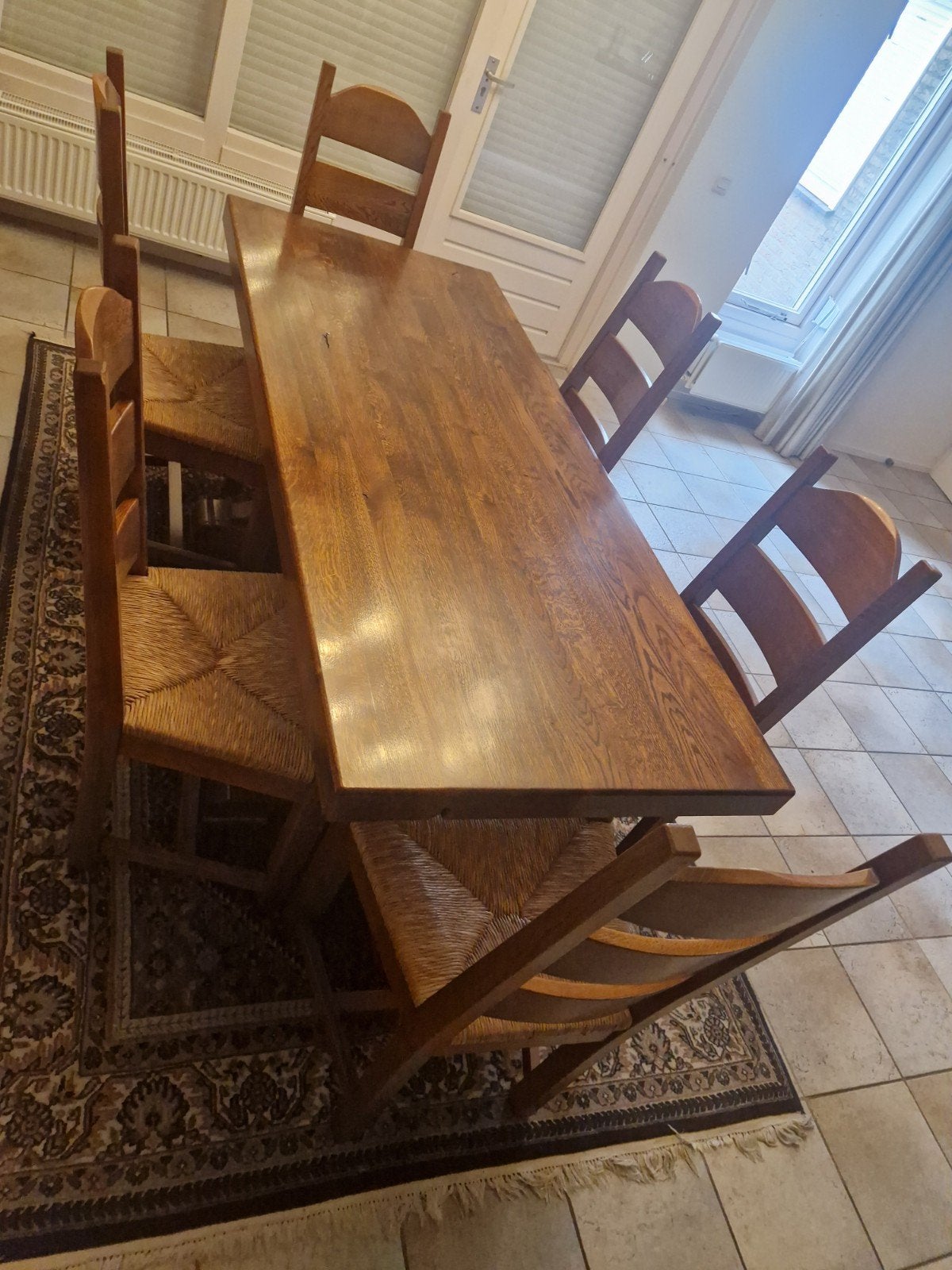 Massief eiken eettafel met 6 stoelen, Ophalen of Verzenden