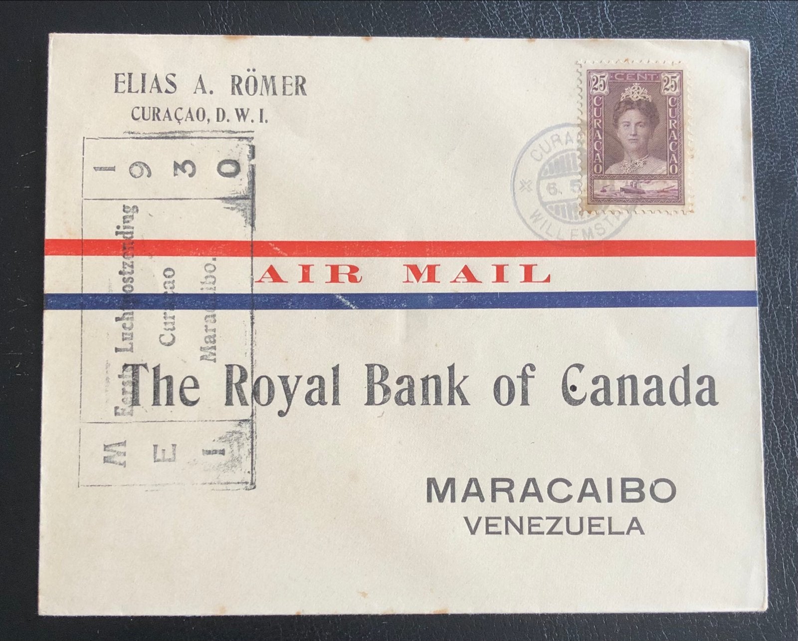 Luchtpost envelop Curaçao naar Venezuela 1930, Postzegels en Munten, Ophalen of Verzenden, Envelop