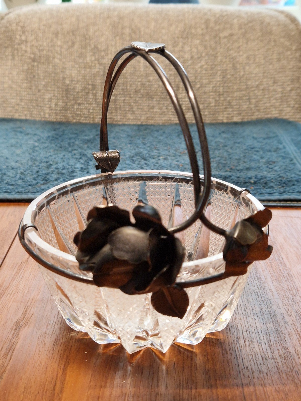 Vintage snoepschaaltje Hefra Crystal verzilverd bloemmengsel, Ophalen of Verzenden