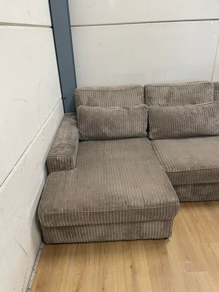 Mooie luxe taupe bruine ribstof u bank - GEREINIGD!!!, Huis en Inrichting, Ophalen, Luxe, Hoekbank, 300 cm of meer