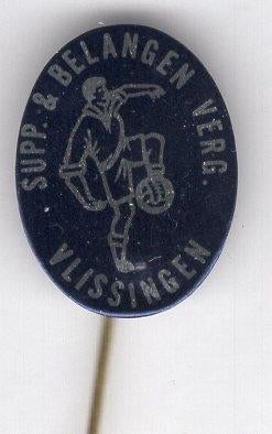 Supp & Belangen verg Vlissingen blik voetbal speldje( Y_126a, Verzenden, Zo goed als nieuw, Sport, Speldje of Pin