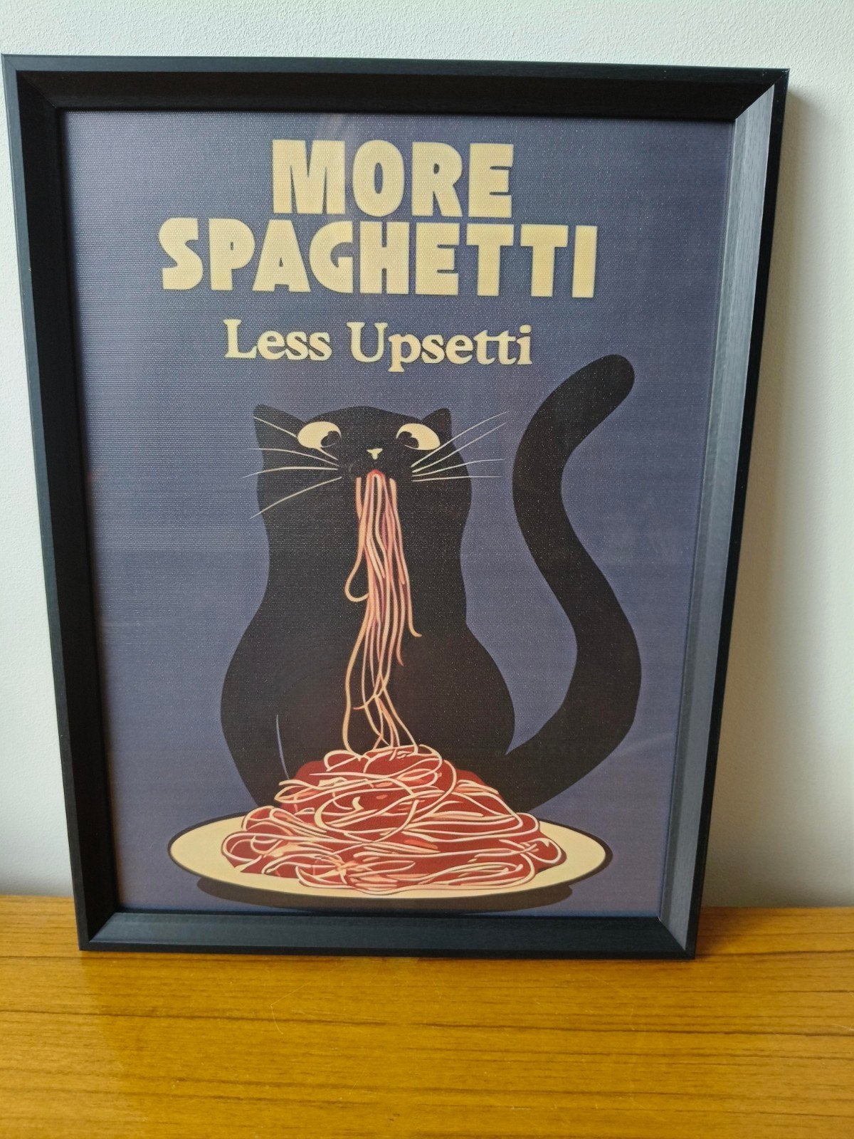 Ingelijste spaghetti cat blauw, Overige materialen, Minder dan 50 cm, Nieuw, Ophalen of Verzenden