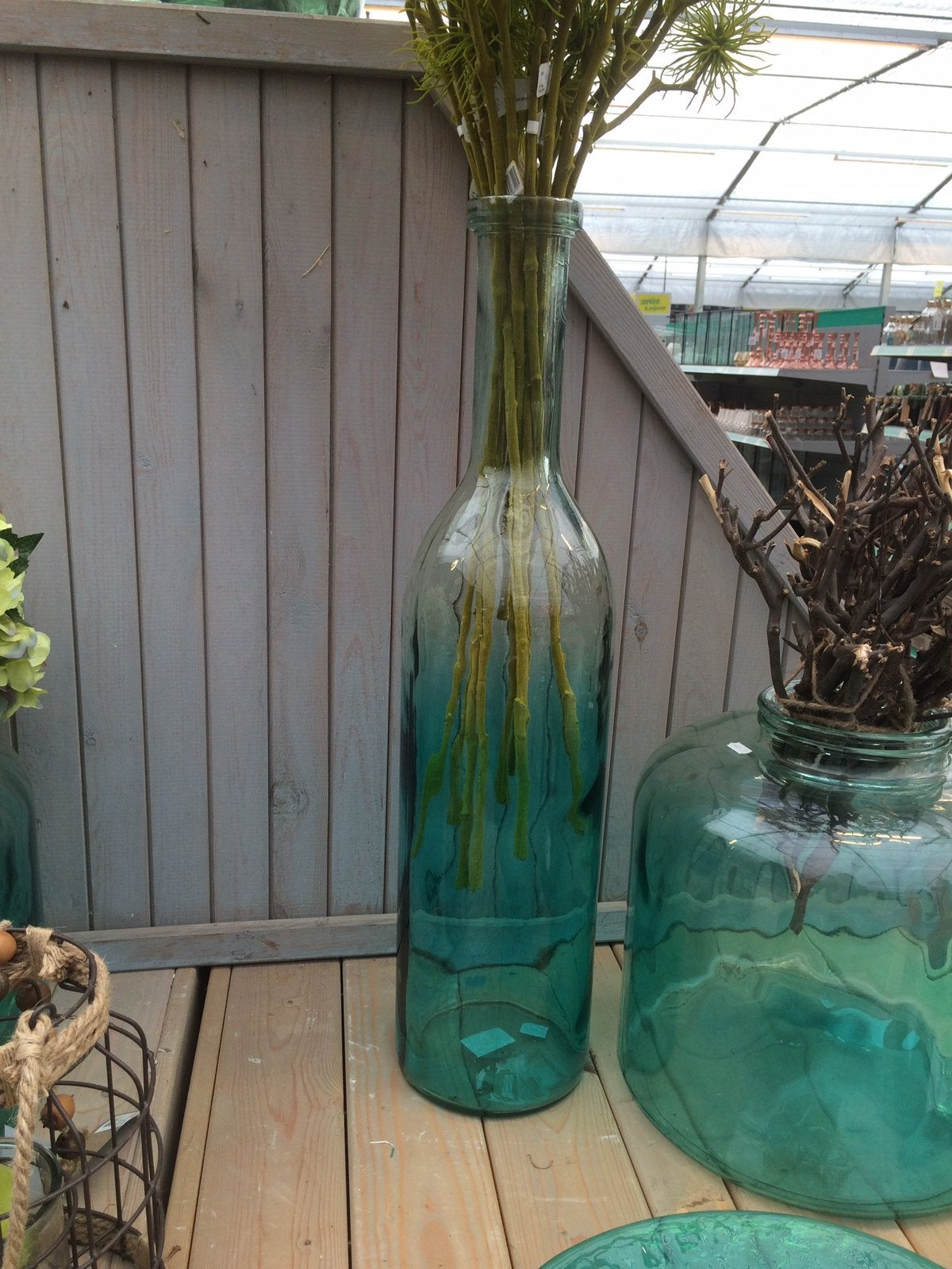 Grote groene vaas (2 stuks), Huis en Inrichting, Woonaccessoires | Vazen, Ophalen, Gebruikt, Glas, Gerecycled glas