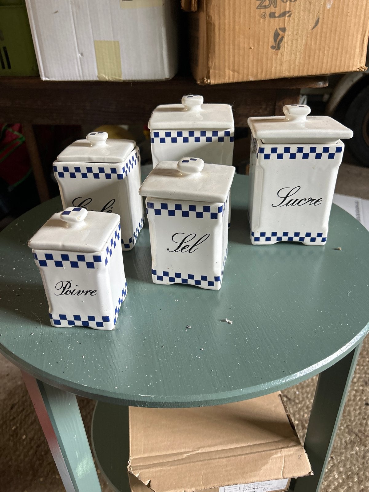 Set van 5 vintage voorraadpotten (Frans), Antiek en Kunst, Antiek | Keramiek en Aardewerk, Ophalen