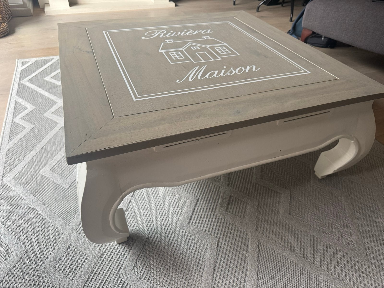 Landelijke salontafel opium met Riviera Maison sticker, Ophalen, Gebruikt, 50 tot 100 cm, Vierkant