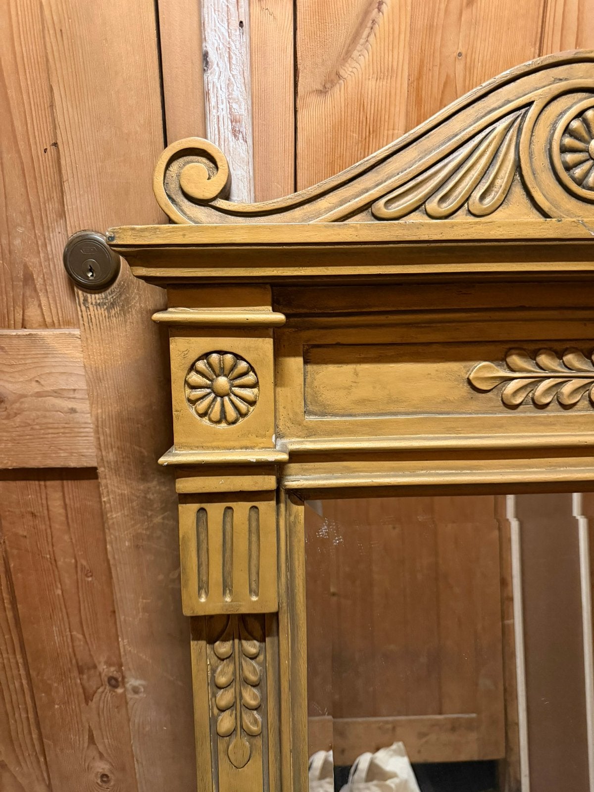Antique Wooden Mirror, Antiek en Kunst, Ophalen of Verzenden, Rechthoekig