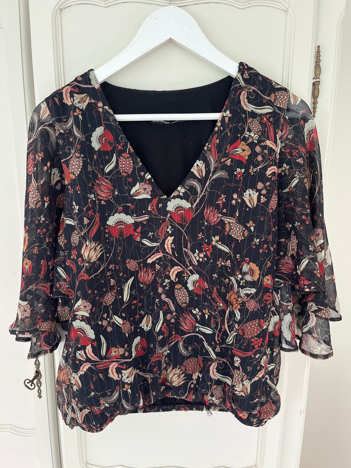 Summum Woman Bloes met Bloemenprint - Maat 36 (S), Verzenden, Zwart, Korte mouw, Maat 36 (S)