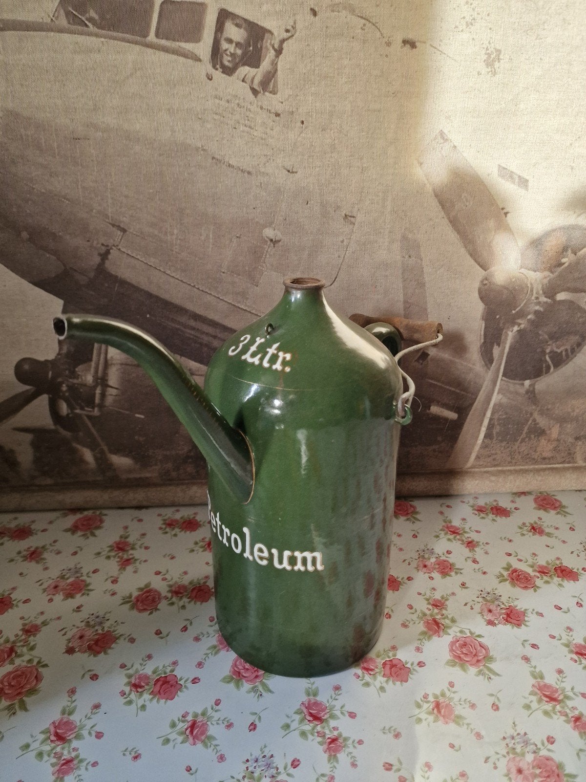 donkergroen emaille petroleumkan, Antiek en Kunst, Ophalen of Verzenden