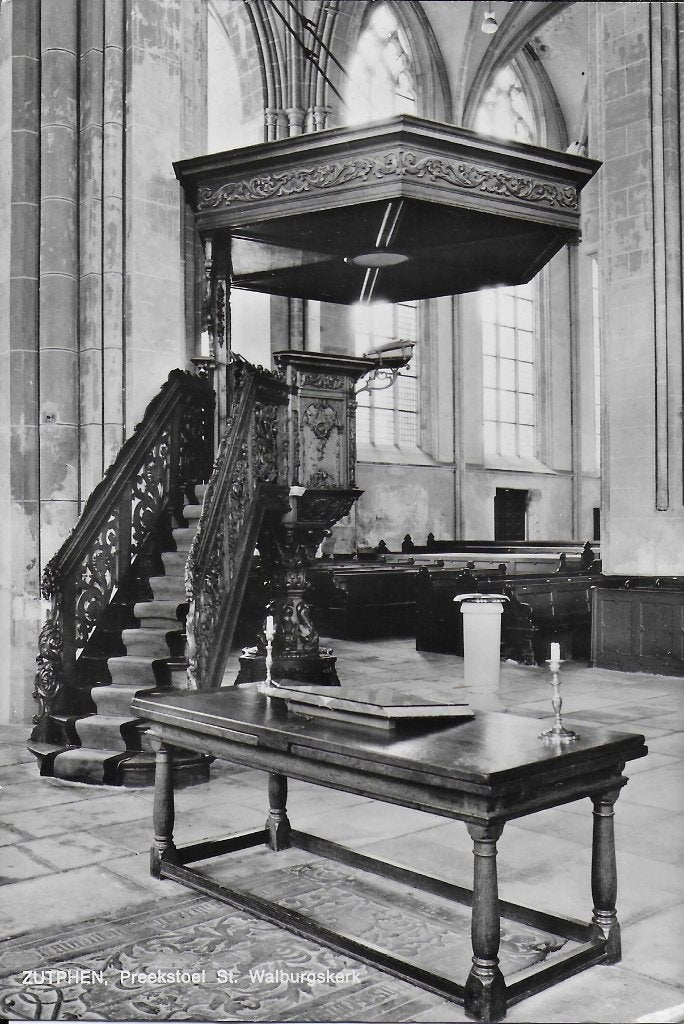 Pa638 ansichtkaart zutphen preekstoel st walburgkerk, Ophalen of Verzenden, 1940 tot 1960, Ongelopen, Gelderland
