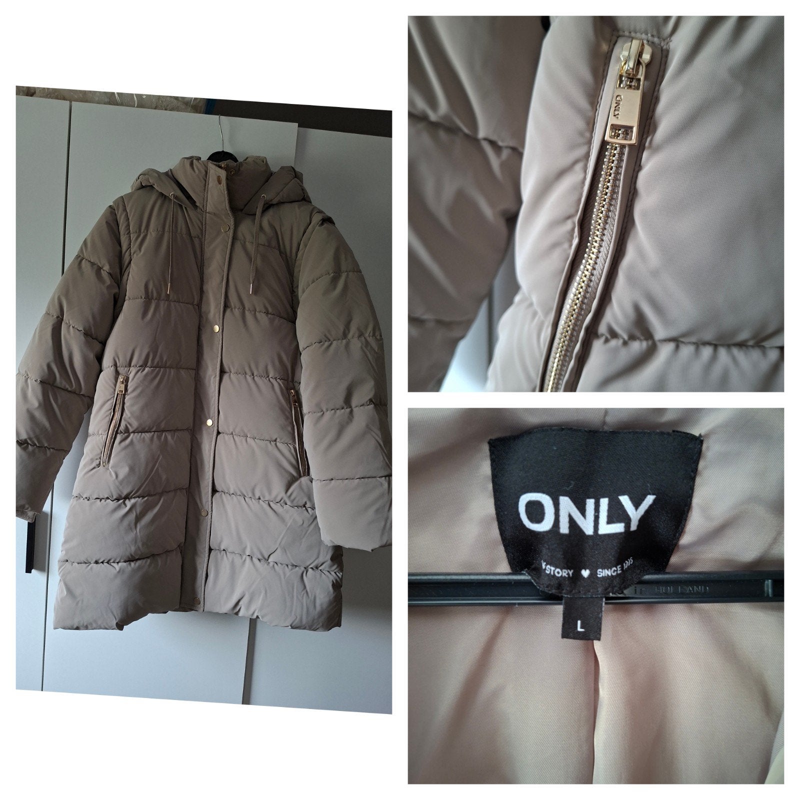 Only gewatteerde jas met afritsbare mouwen - Maat L, Kleding | Dames, Jassen | Winter, Only, Beige, Maat 42/44 (L), Ophalen of Verzenden