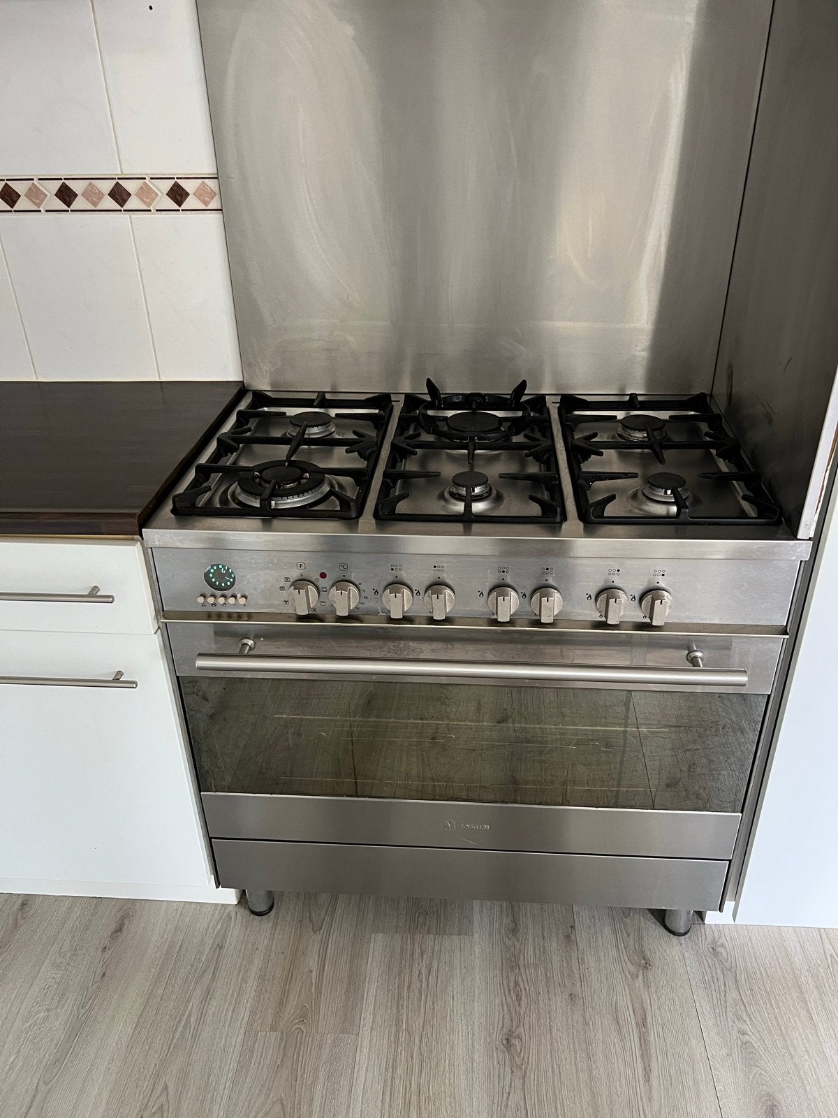 RVS Gasfornuis met Oven - 6 Pits, Ophalen, Gebruikt, 60 cm of meer, Gas