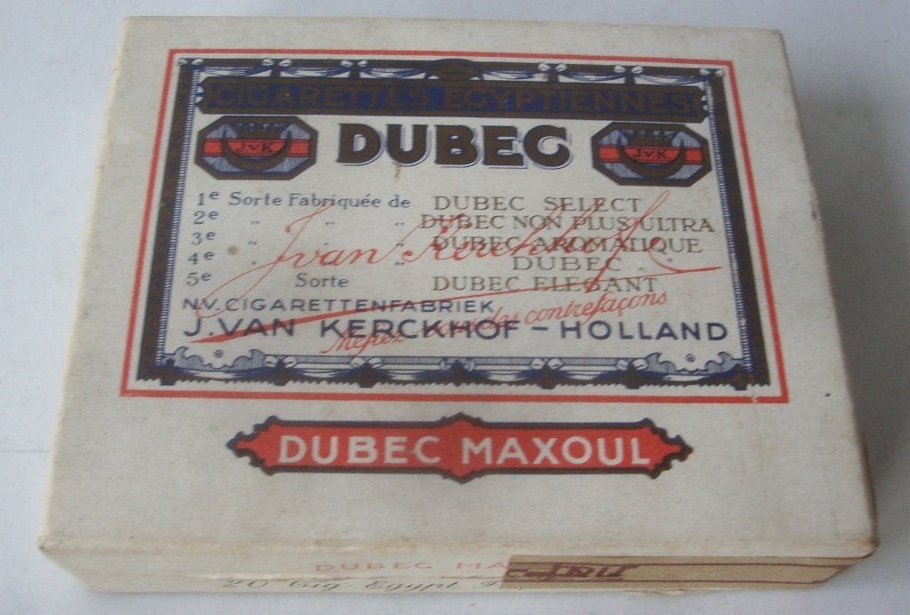 Doosje Dubec Maxoul voor 20 sigaretten, leeg, in heel behoor, Ophalen of Verzenden, Zo goed als nieuw, Tabaksdoos of Verpakking