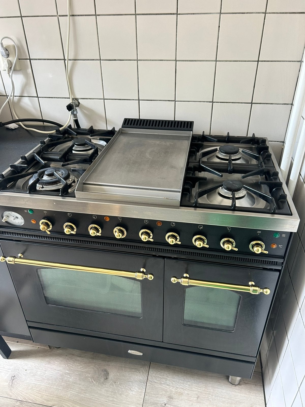 Boretti 90 cm Fornuis Dubbele Oven 5Pits & Frytop Grillplaat, Ophalen, 60 cm of meer, Zo goed als nieuw, Gas