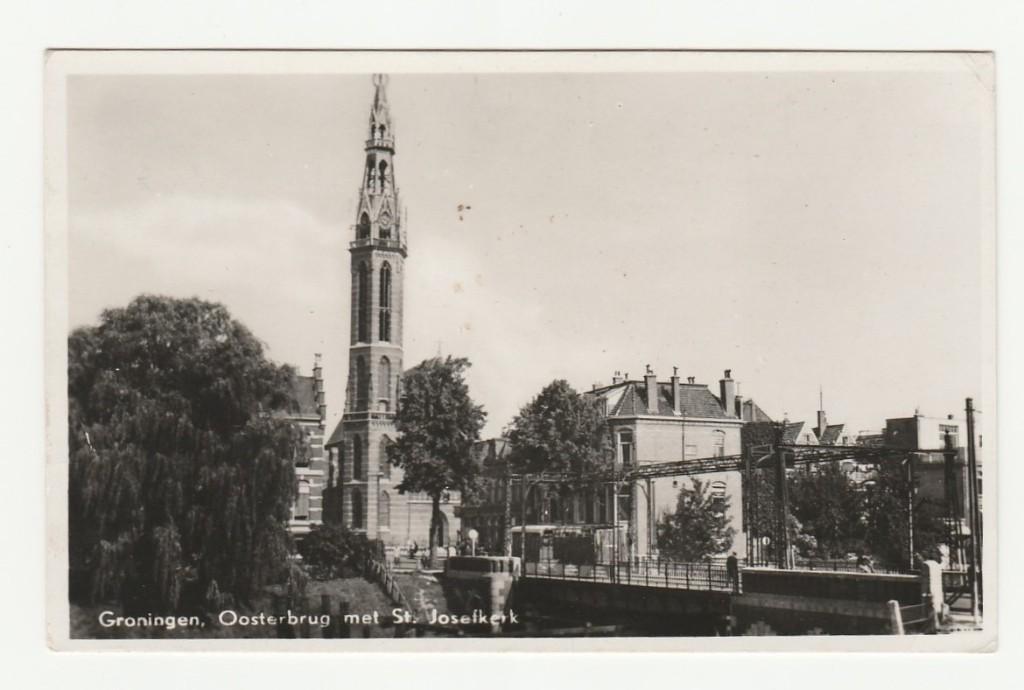 Groningen - Oosterbrug met St Josefkerk, Verzenden, 1940 tot 1960, Gelopen, Groningen