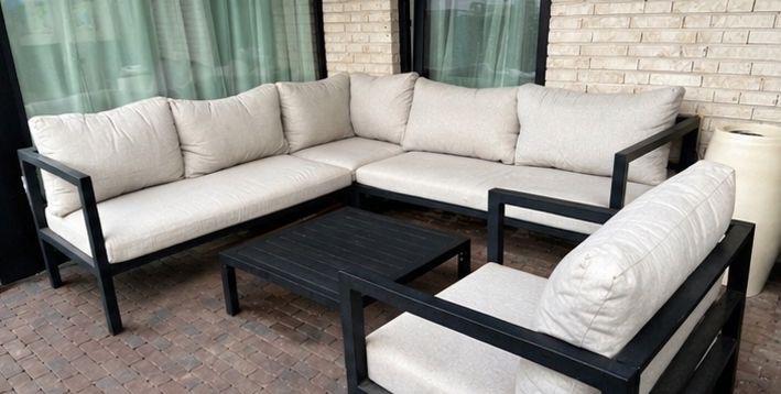 Luxe loungeset zwart aluminium – moderne uitstraling, Ophalen, 5 zitplaatsen, Aluminium, Zo goed als nieuw