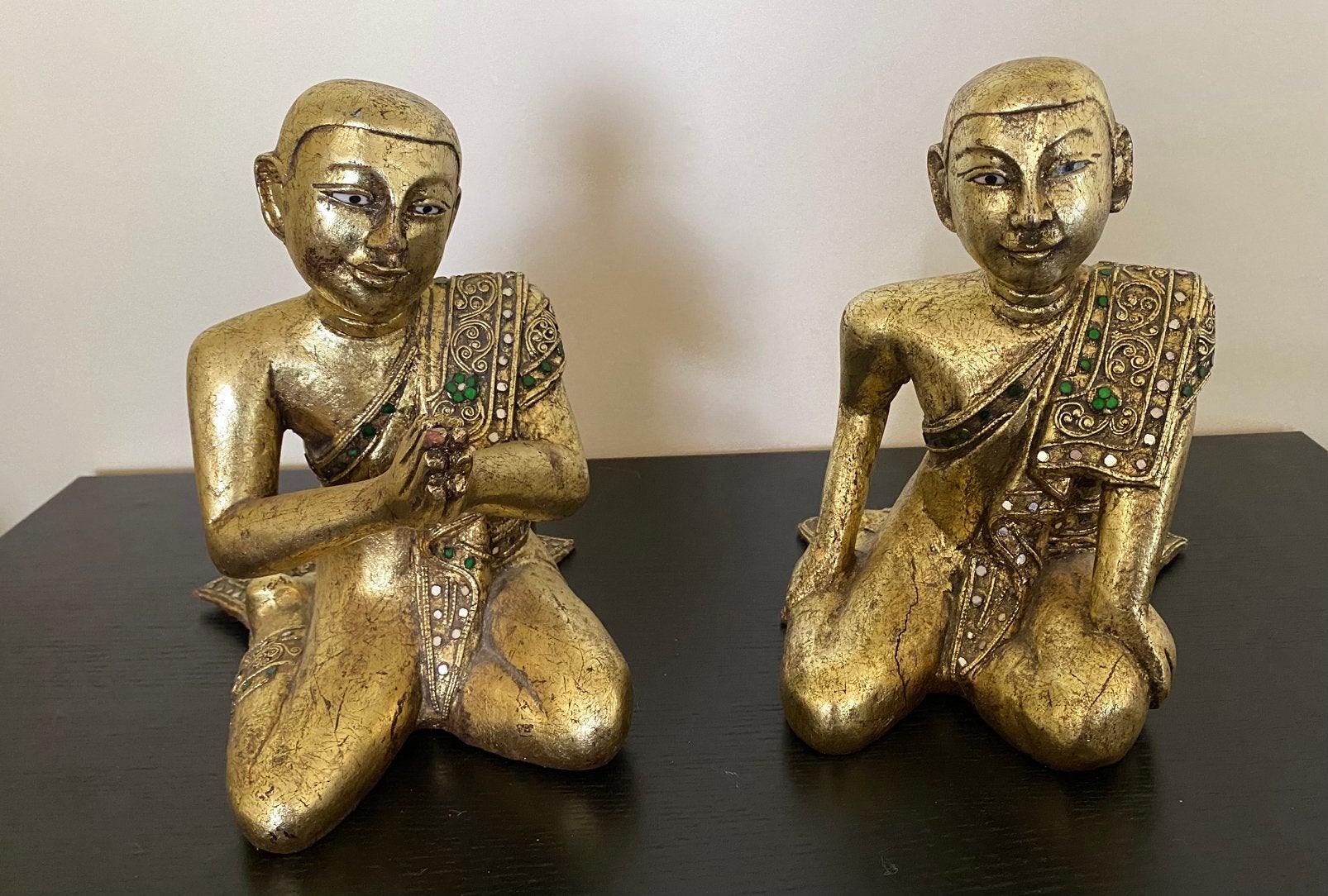Set mooie vintage houten monniken uit Thailand, Ophalen of Verzenden, Gebruikt