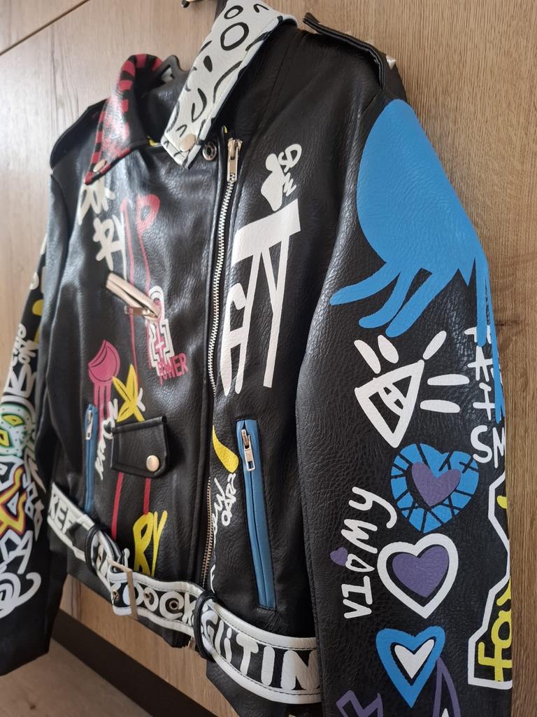 Punk Leren Jasje voor Meisjes, Ophalen of Verzenden, Gedragen, Maat 36 (S), Zwart