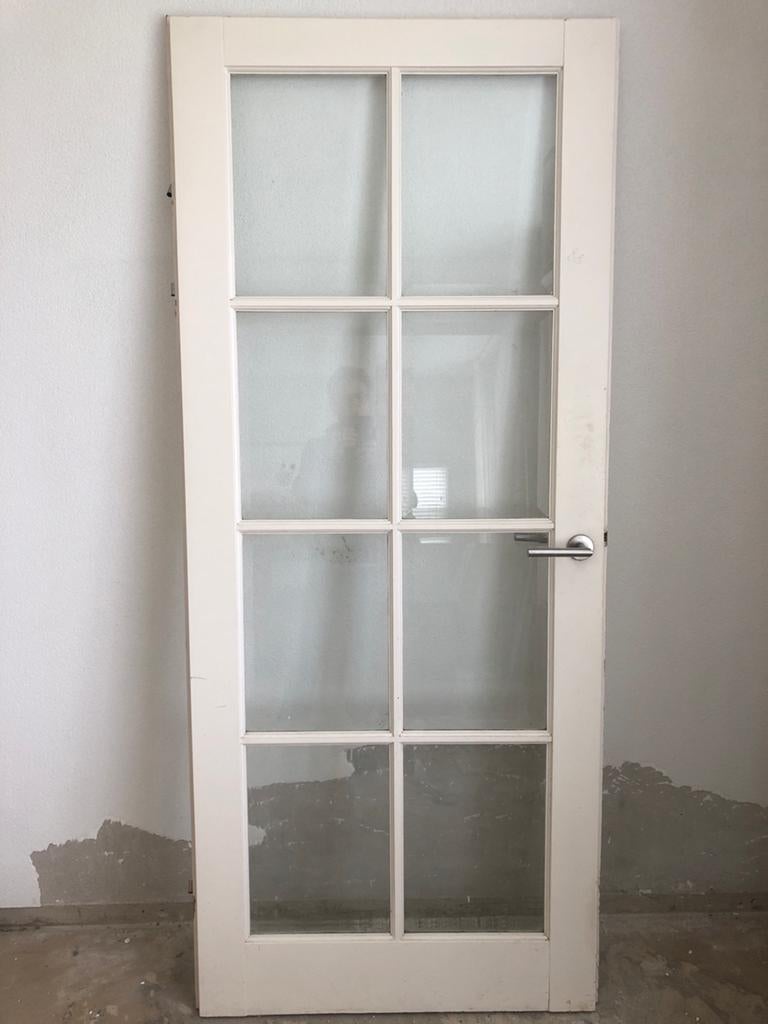 Witte deur met 8 ruitjes opdek of stomp 211,5x85,6, Ophalen, Binnendeur, 200 tot 215 cm