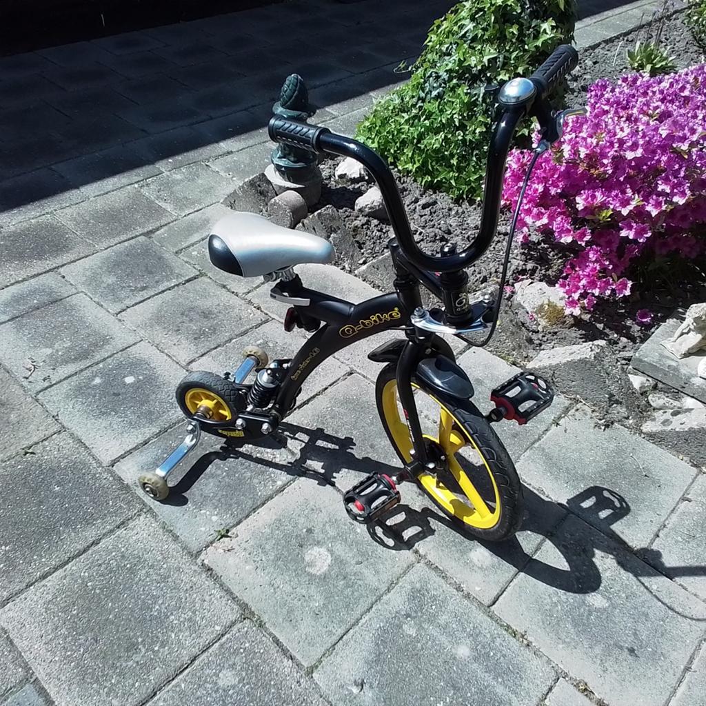 Unieke Q-bike kinderfiets met zijwieltjes, Zijwieltjes, Velgrem, 16 tot 20 inch, Gebruikt