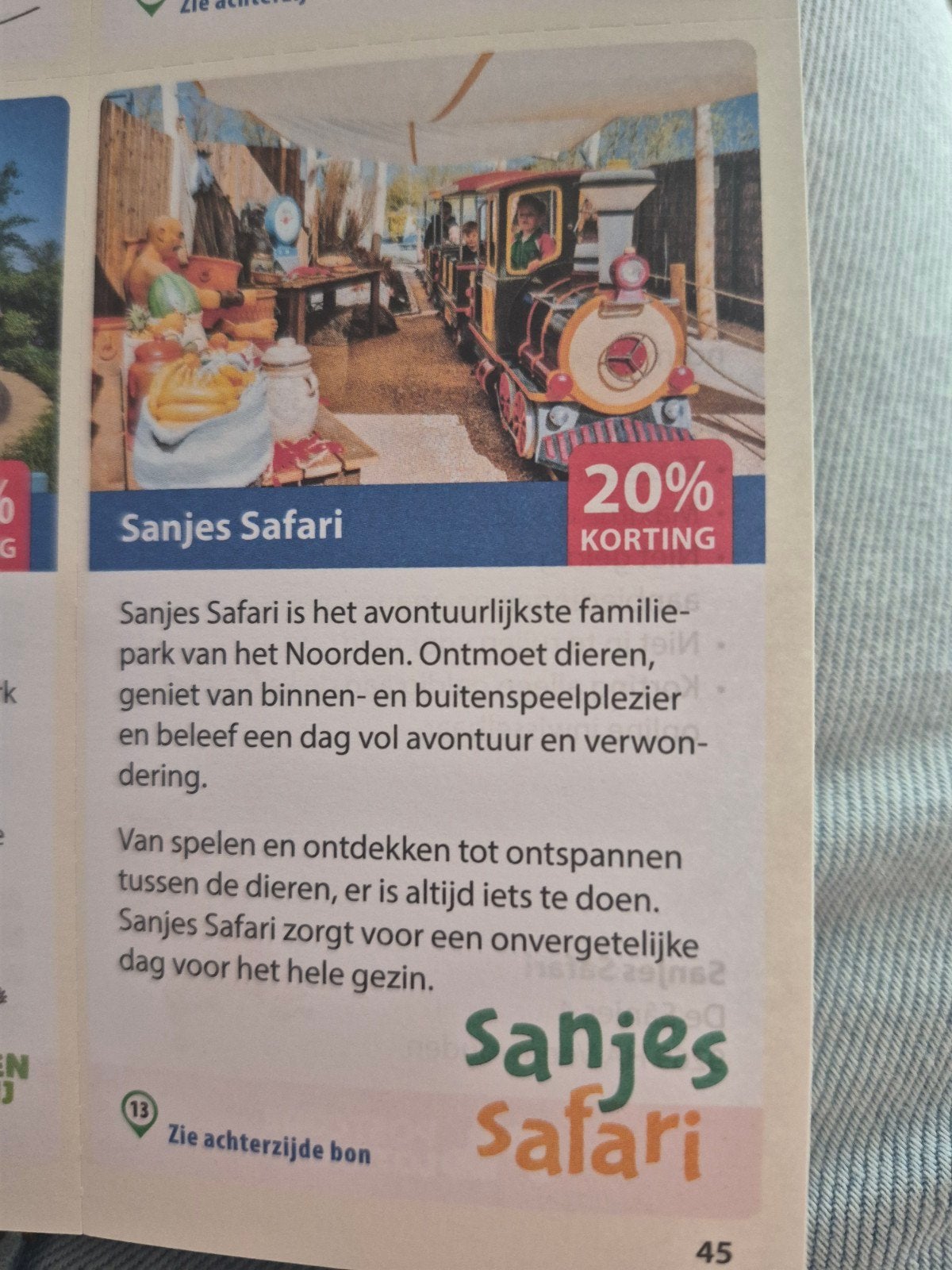 Sanjes safari  20%, Tickets en Kaartjes, Eén persoon, Kortingsbon
