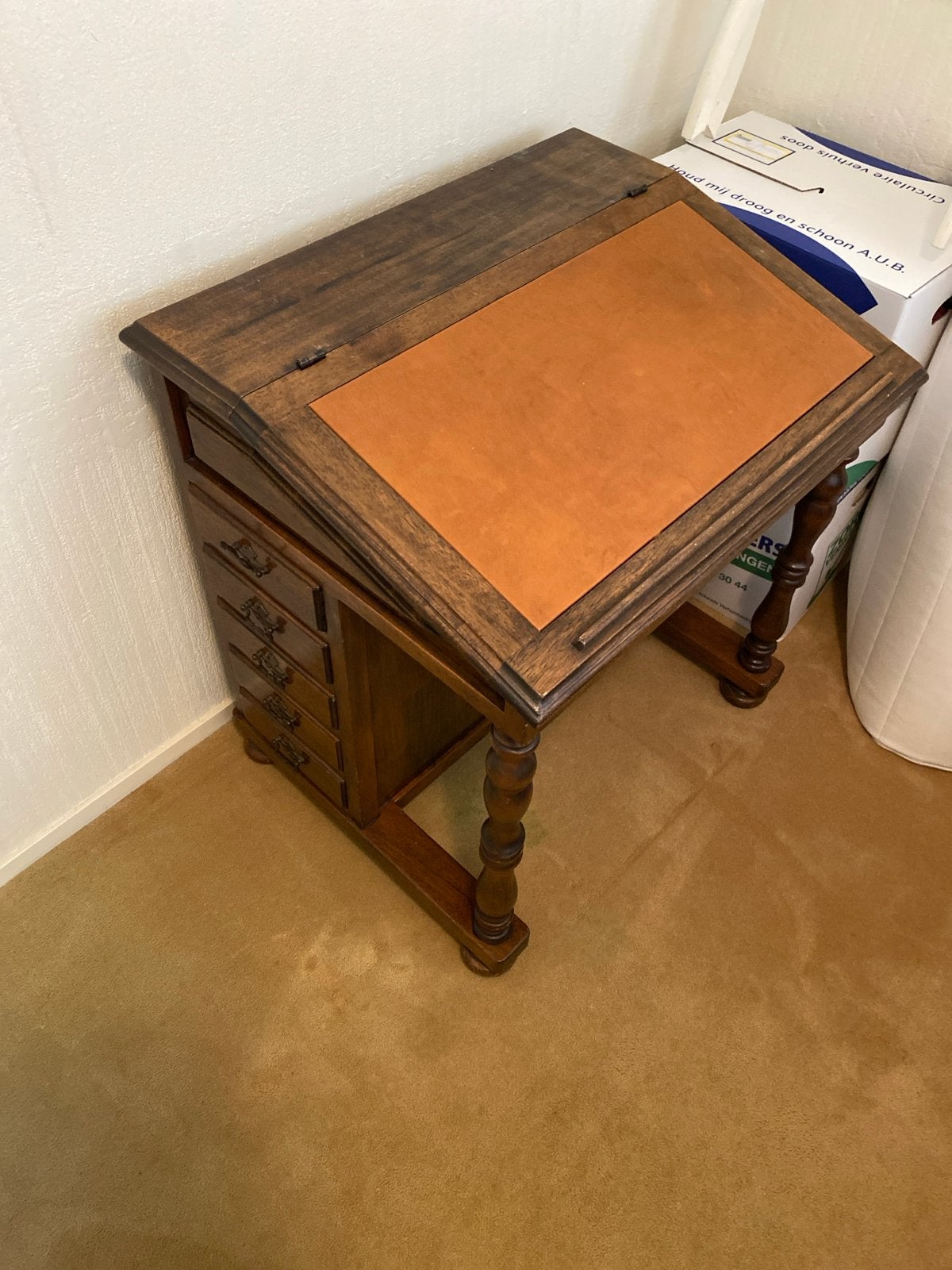 Antiek houten lessenaar met ladeblok en leer, Antiek en Kunst, Ophalen