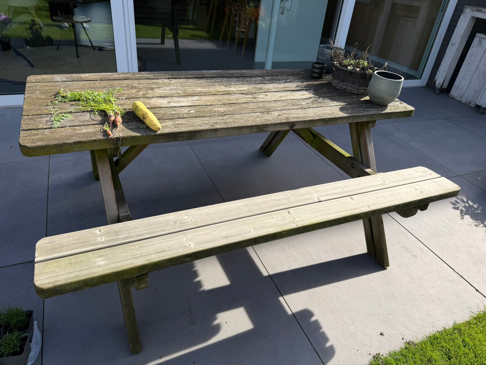 Te koop Picknictafel 4 personen, Ophalen, Gebruikt, Rechthoekig, Hout