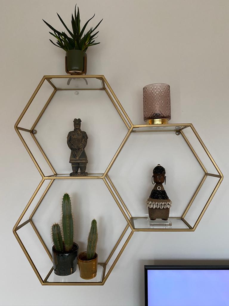Wandrek goud met 5 glazen plankjes, 72*15 cm, Ophalen, Zo goed als nieuw