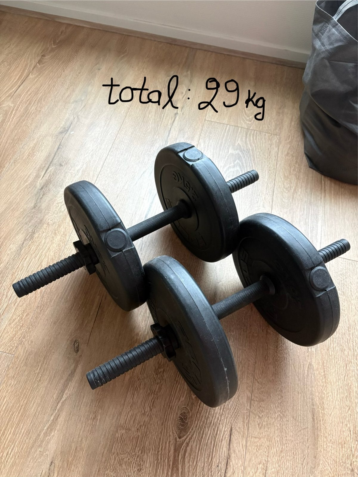 2 Verstelbare dumbbells met 29 kg, Sport en Fitness, Ophalen, Gebruikt, Armen, Dumbbell