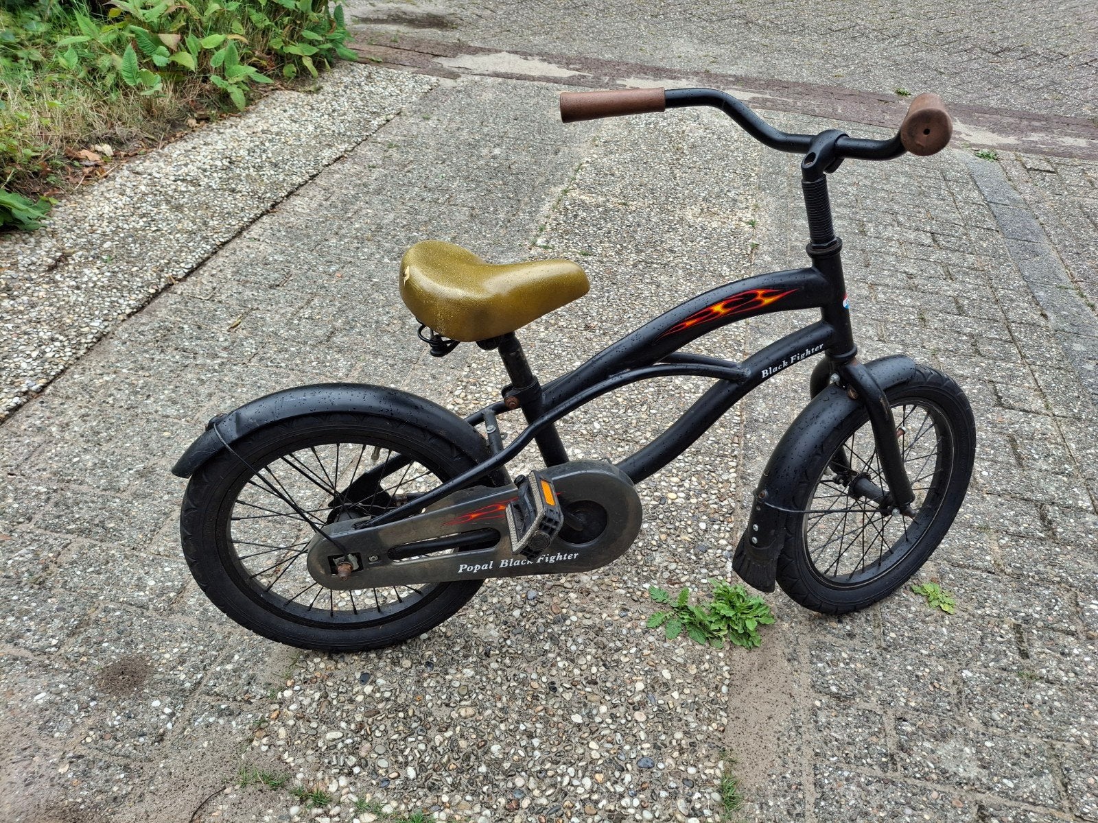 Jongensfiets 16 inch - Popal Black Fighter, Terugtraprem, Gebruikt, 16 inch, Ophalen