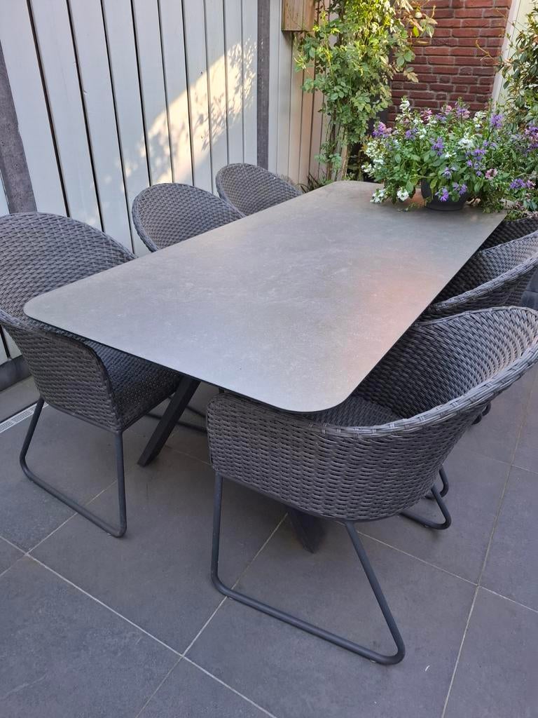 Prachtige tuintafel met 6 stoelen/ kussens, Tuin en Terras, Tuinsets en Loungesets, Ophalen, Gebruikt, Aluminium