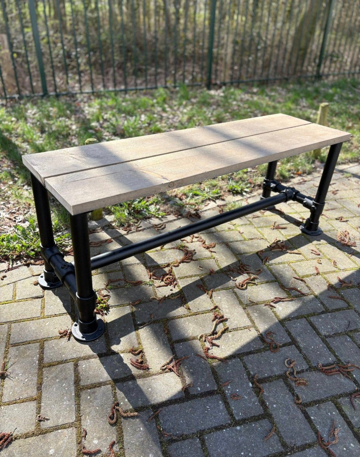 Te koop old look industriële steigerhouten tuinbankje, Ophalen, Hout