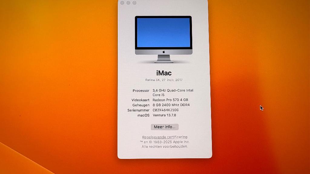 Imac 27" model 2017, Computers en Software, Apple Desktops, Ophalen, Gebruikt, 8 GB, IMac