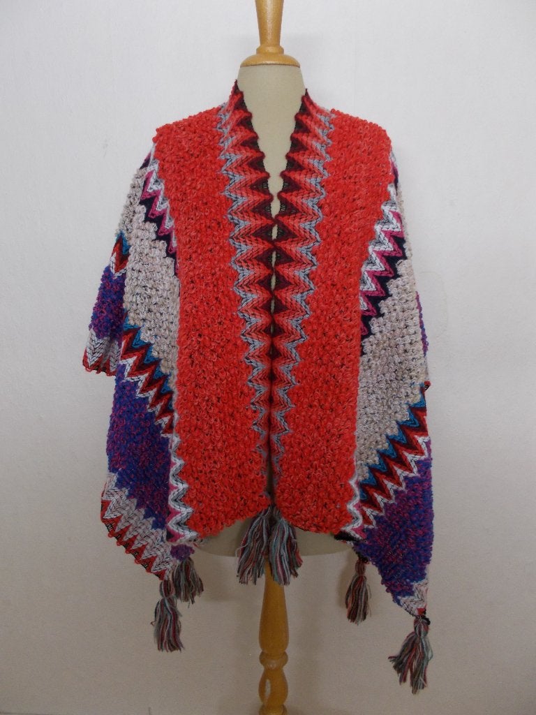 Peru/folkore mooie fleurige poncho/cape! one size/L, Kleding | Dames, Verzenden, Zo goed als nieuw, Maat 42/44 (L), Meerkleurig