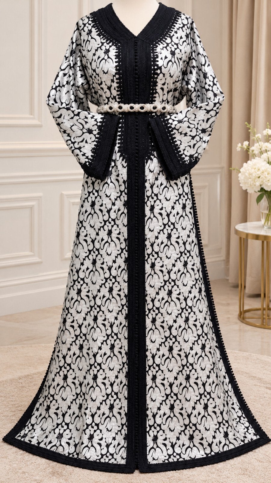 Marokkaanse kaftan zwart/zilver., Maat 38/40 (M), Overige typen, Zwart, Nieuw