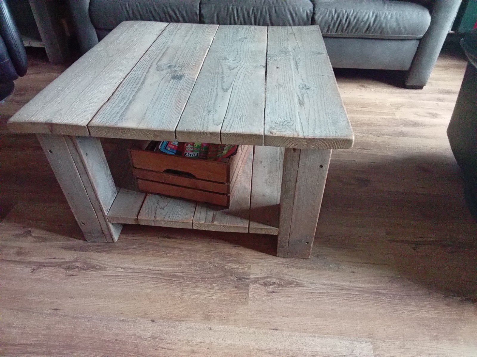 2 steiger houten salontafels, Huis en Inrichting, Tafels | Salontafels, Ophalen, 50 tot 100 cm, Vierkant, 50 tot 100 cm