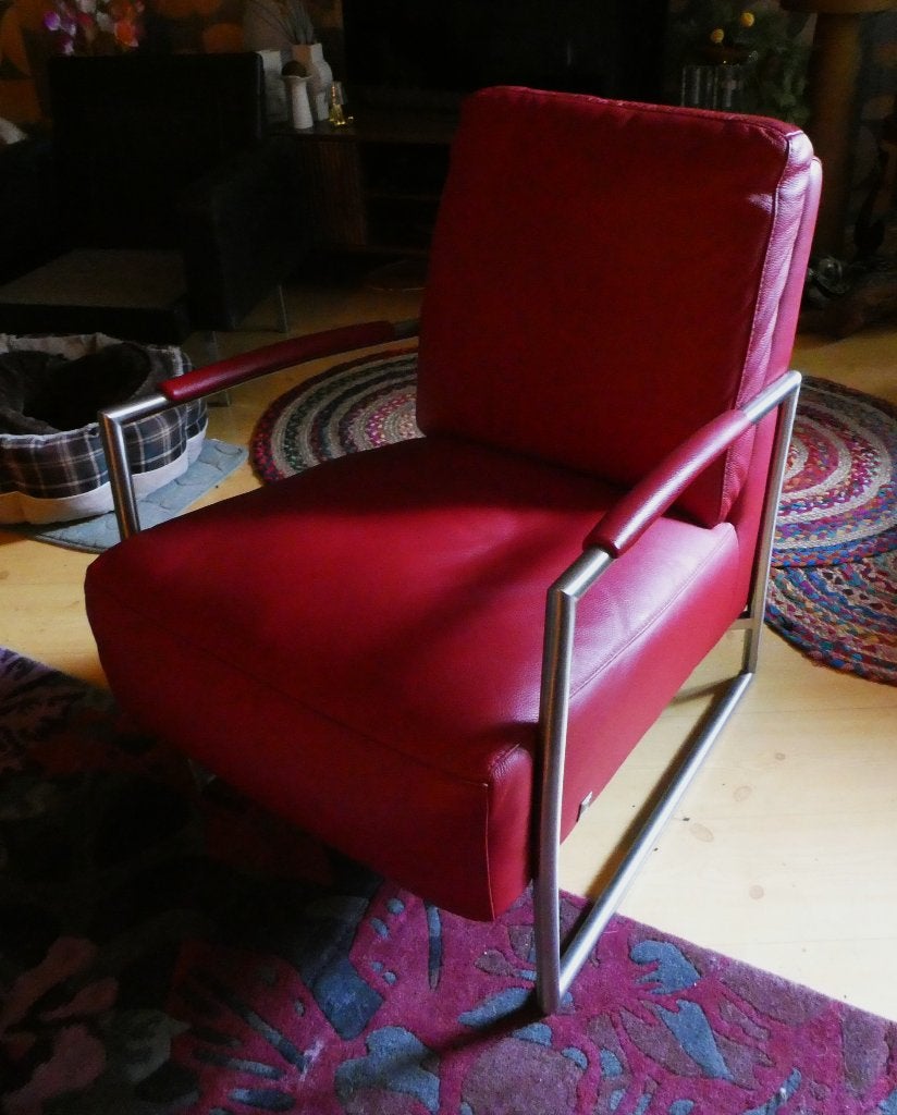 German design MUSTERRING Rood leren fauteuil lounge chair, Huis en Inrichting, Ophalen, Modern design, 75 tot 100 cm, Zo goed als nieuw