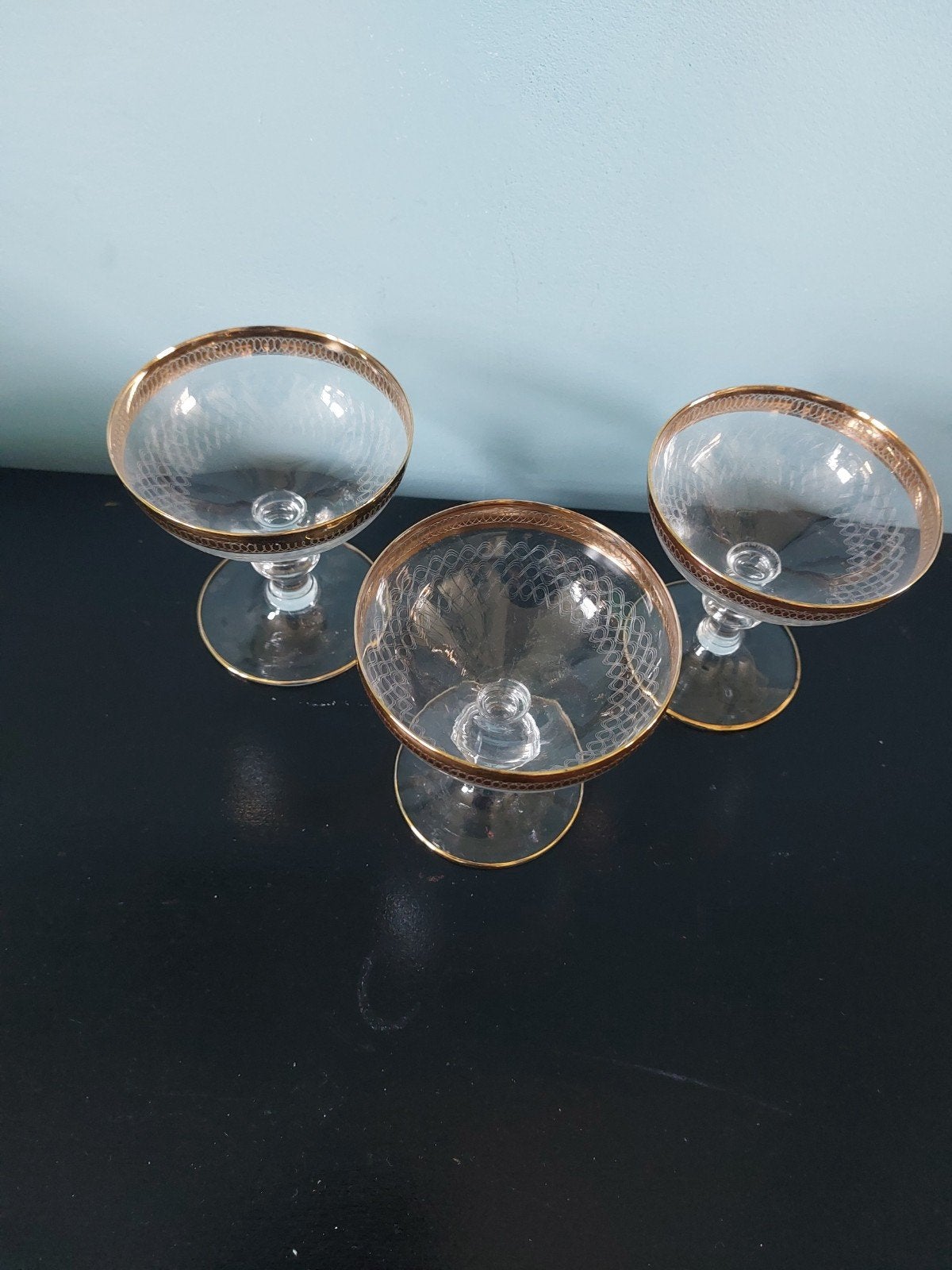 Set van 3 Vintage Coupe Glazen met Gouden Rand, Antiek en Kunst, Antiek | Glas en Kristal, Ophalen of Verzenden