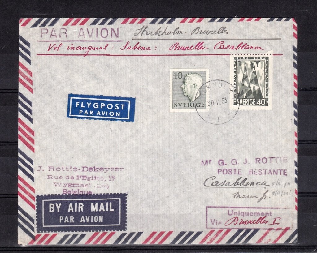 brief Zweden - Belgie - Casablanca, Ophalen of Verzenden, Envelop
