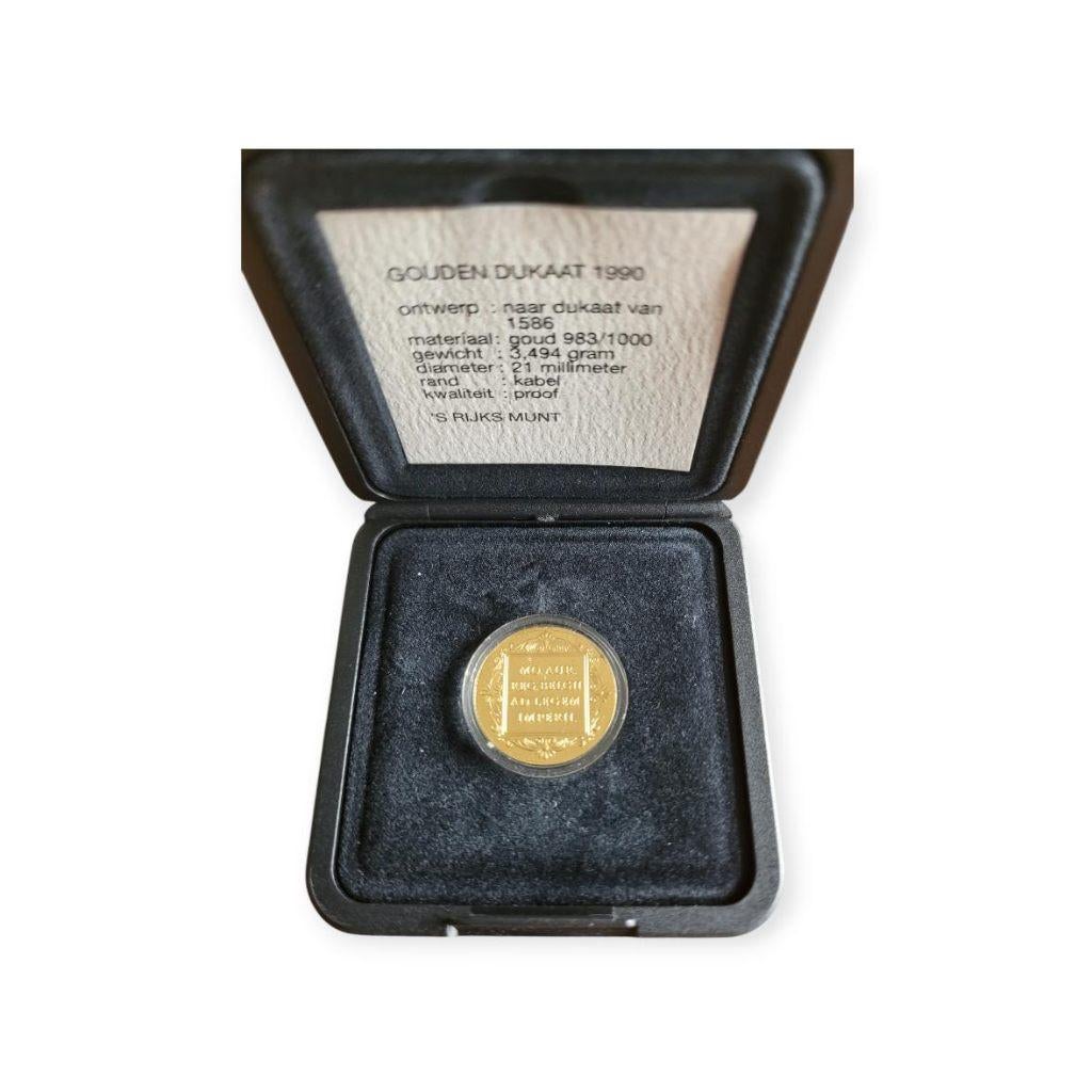 Nederland Gouden Dukaat 1990 in cassette, Ophalen of Verzenden, Goud