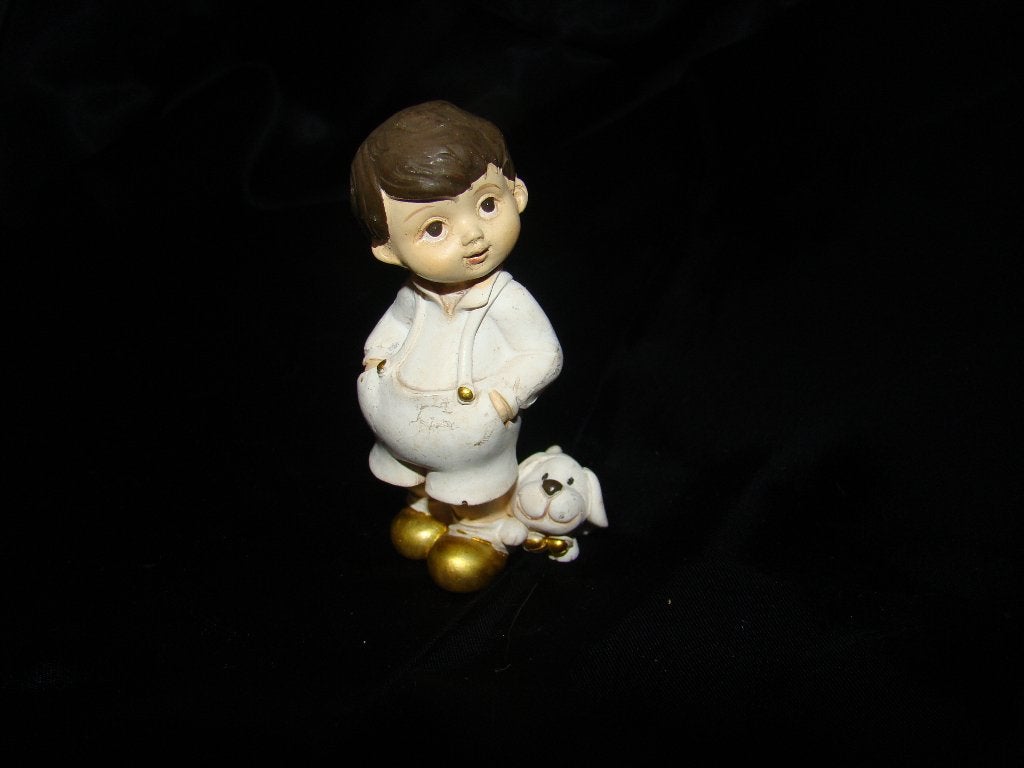 miniatuur jongen met hond  8 cm groot, Ophalen of Verzenden, Zo goed als nieuw, Mens