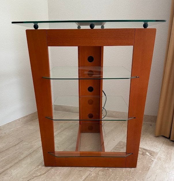 BDI Ventura design tv-meubel van kersenhout met glas, Ophalen, Glas, 50 tot 100 cm, Minder dan 100 cm