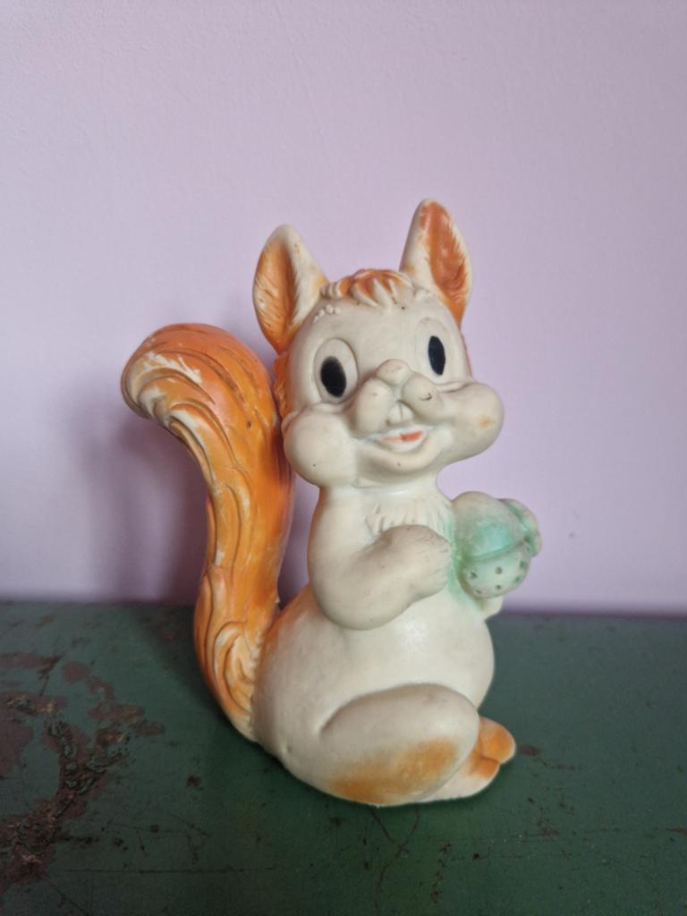 Vintage jaren '50/'60 rubberen piepbeestje eekhoorn, Ophalen of Verzenden