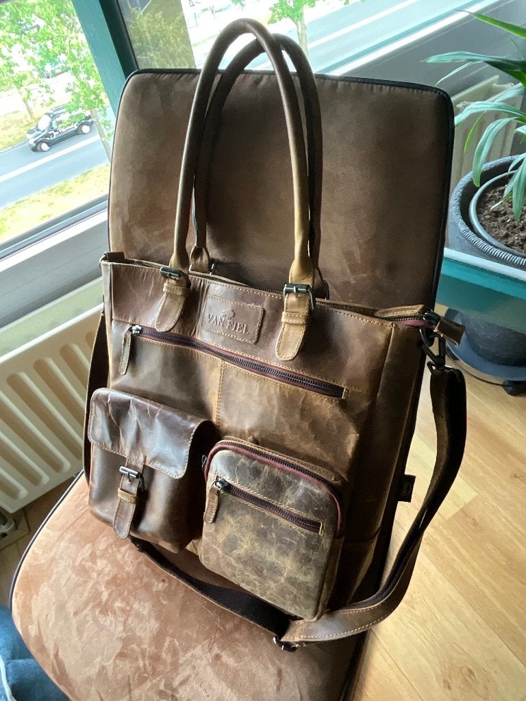 Lederen laptoptas, Ophalen, Bruin, Overige typen, Zo goed als nieuw