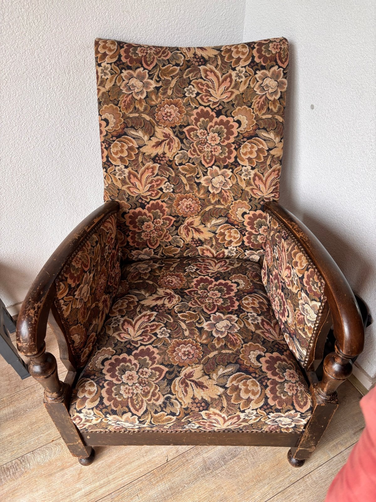 Vintage fauteuil met bloemenpatroon - Met gebruikssporen, Ophalen