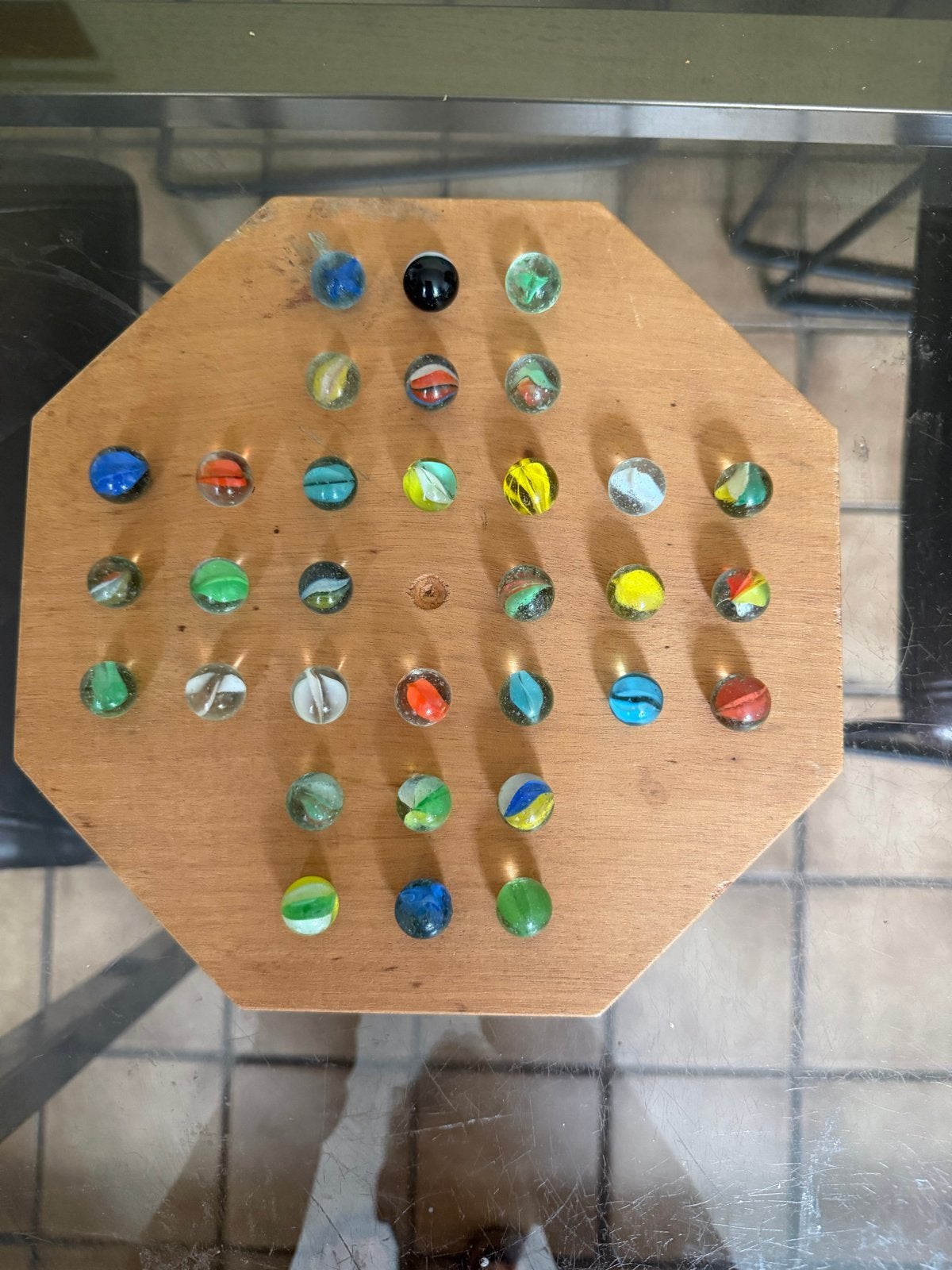 Houten Solitaire spel met knikkers, Ophalen of Verzenden, Gebruikt