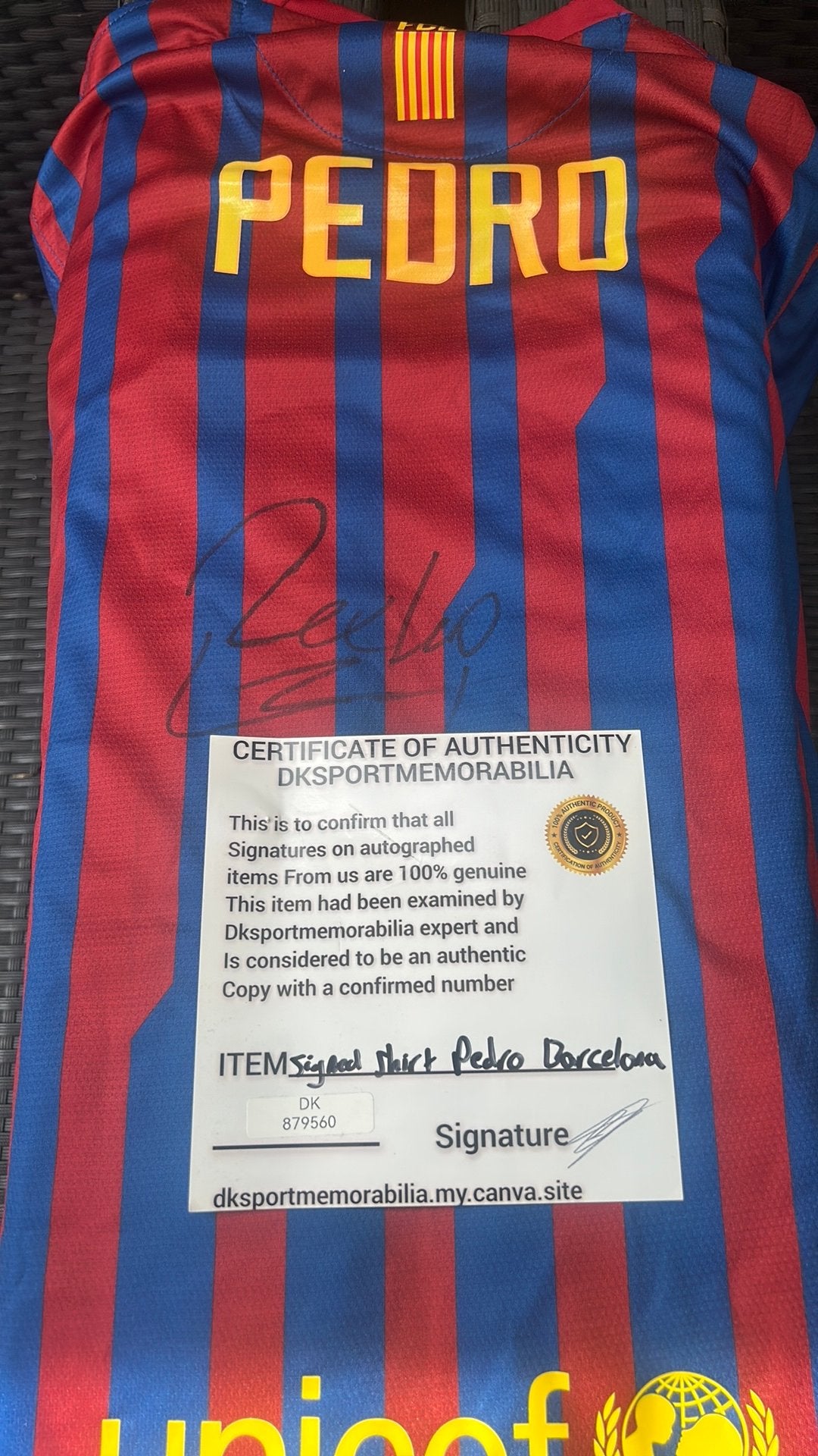 Gesigneerd shirt Pedro van Barcelona, Ophalen of Verzenden, Zo goed als nieuw, Buitenlandse clubs, Shirt