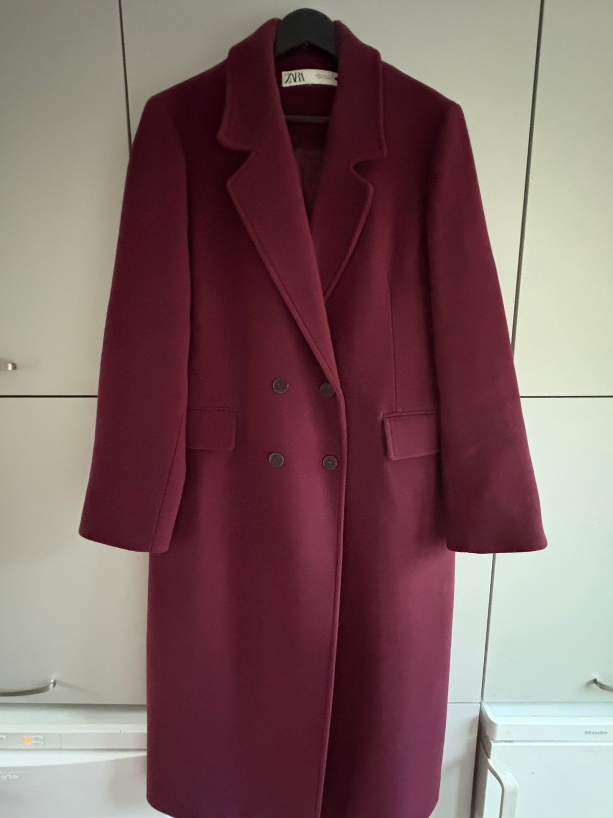 Zara wollen winterjas bordeaux Xl, Ophalen of Verzenden, Zo goed als nieuw, Maat 46/48 (XL) of groter, Rood